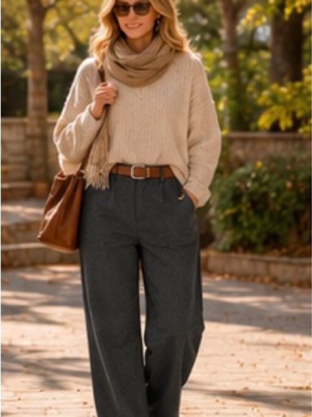 Brownie Spain Trousers Soft-Touch Wool-Like High-Waist Wide Leg Charcoal Size S